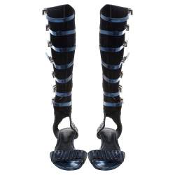 Pre Owned Santoni Black/Metallic Blue Leather Gladiator Sandals Size 40