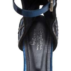 Pre Owned Santoni Black/Metallic Blue Leather Gladiator Sandals Size 40