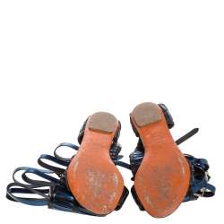 Pre Owned Santoni Black/Metallic Blue Leather Gladiator Sandals Size 40