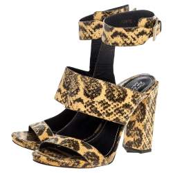 Santoni Beige/Black Python Leather Open Toe Ankle Wrap Sandals Size 40