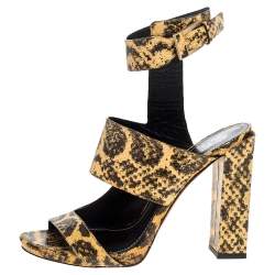 Santoni Beige/Black Python Leather Open Toe Ankle Wrap Sandals Size 40