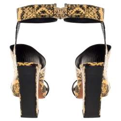 Santoni Beige/Black Python Leather Open Toe Ankle Wrap Sandals Size 40