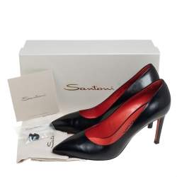 Pre Owned Santoni Black Leather Pointed Toe Pumps Size 40