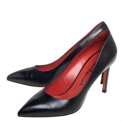 Pre Owned Santoni Black Leather Pointed Toe Pumps Size 40