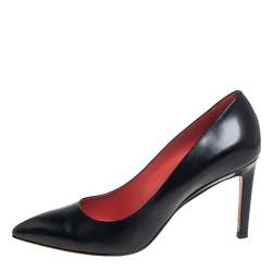 Pre Owned Santoni Black Leather Pointed Toe Pumps Size 40