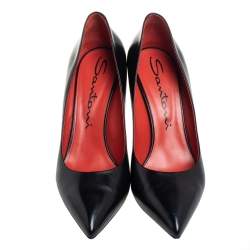 Pre Owned Santoni Black Leather Pointed Toe Pumps Size 40