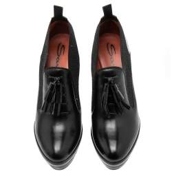 Pre Owned حذاء بوت للكاحل سانتوني جلد أسود وإلاستيك بشراشيب مقاس 39