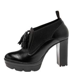 Pre Owned حذاء بوت للكاحل سانتوني جلد أسود وإلاستيك بشراشيب مقاس 39