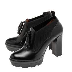 Pre Owned حذاء بوت للكاحل سانتوني جلد أسود وإلاستيك بشراشيب مقاس 39