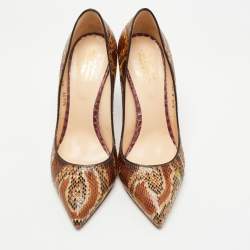 Santoni Brown Python Pointed Toe Pumps Size 37.5