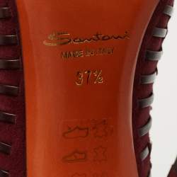 Santoni Burgundy Suede and Leather Peep Toe Lace Up Ankle Booties Size 37.5