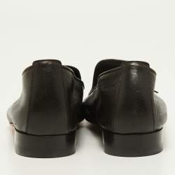 Santoni Black Leather Fringe Detail Slip On Loafers Size 39.5