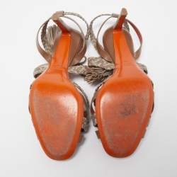 مملوكة مسبقًا Santoni Two Tone Woven Leather Tassel Ankle Tie Sandals Size 38