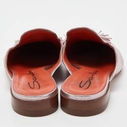 Pre Owned حذاء مولز سانتوني فلات تفاصيل شراشيب جلد مغزول أسود مقاس 38