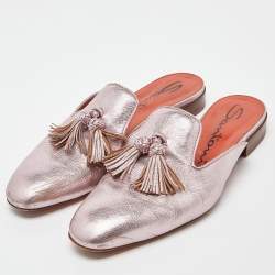 Pre Owned حذاء مولز سانتوني فلات تفاصيل شراشيب جلد مغزول أسود مقاس 38