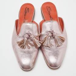 Pre Owned حذاء مولز سانتوني فلات تفاصيل شراشيب جلد مغزول أسود مقاس 38