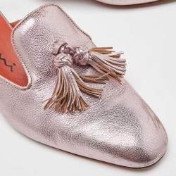 Pre Owned حذاء مولز سانتوني فلات تفاصيل شراشيب جلد مغزول أسود مقاس 38