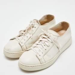 Santoni White Leather Low Top Sneakers Size 37