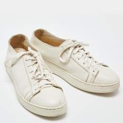 Santoni White Leather Low Top Sneakers Size 37