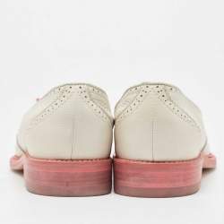 Santoni Light Grey/Pink Brogue Leather Fringe Detail Slip On Loafers Size 40
