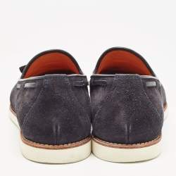 Pre Owned Santoni Navy Blue Suede Tassel Loafers Size 39