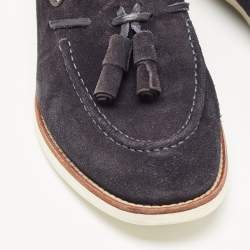 Pre Owned Santoni Navy Blue Suede Tassel Loafers Size 39