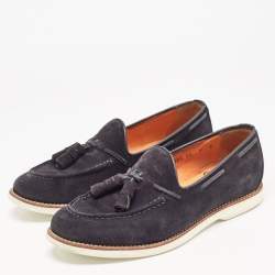 Pre Owned Santoni Navy Blue Suede Tassel Loafers Size 39