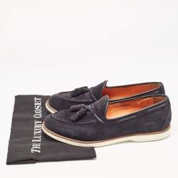Pre Owned Santoni Navy Blue Suede Tassel Loafers Size 39