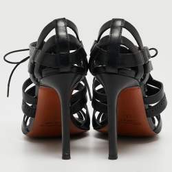 Pre Owned Santoni Black Leather Strappy Sandals Size 37.5