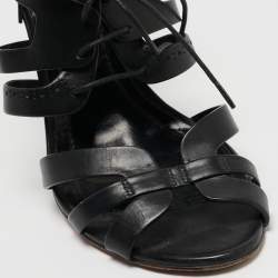 Pre Owned Santoni Black Leather Strappy Sandals Size 37.5