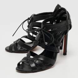 Pre Owned Santoni Black Leather Strappy Sandals Size 37.5