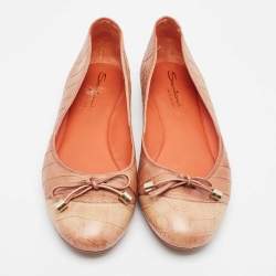 Santoni Two Tone Croc Embossed Leather Bow Ballet Flats Size 37