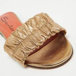 Pre Owned Santoni Gold Leather Flat Slides Size 37.5