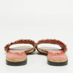 Pre Owned Santoni Gold Leather Flat Slides Size 37.5