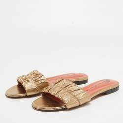 Pre Owned Santoni Gold Leather Flat Slides Size 37.5
