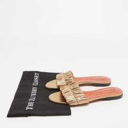 Pre Owned Santoni Gold Leather Flat Slides Size 37.5