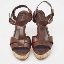 Santoni Brown Leather Ankle Strap Platform Sandals Size 37