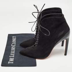 Santoni Black Suede Lace Up Ankle Boots Size 39.5