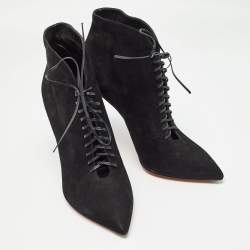 Santoni Black Suede Lace Up Ankle Boots Size 39.5