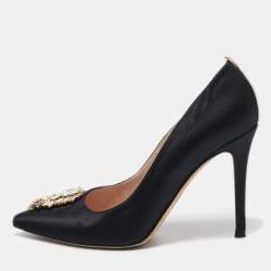 Pre Owned SJP Sarah Jessica Parker Black Satin Tempest Pumps Size 37.5