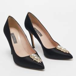 Pre Owned SJP Sarah Jessica Parker Black Satin Tempest Pumps Size 37.5