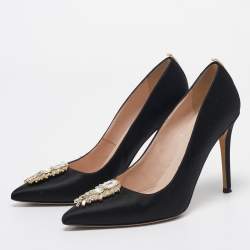Pre Owned SJP Sarah Jessica Parker Black Satin Tempest Pumps Size 37.5