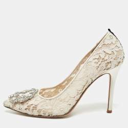 Pre Owned SJP Sarah Jessica Parker White Lace and Mesh Pumps Size 37