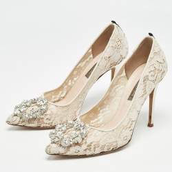 Pre Owned SJP Sarah Jessica Parker White Lace and Mesh Pumps Size 37