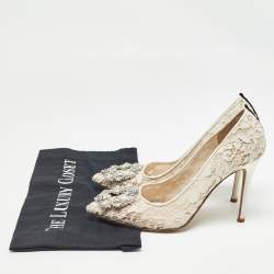 Pre Owned SJP Sarah Jessica Parker White Lace and Mesh Pumps Size 37