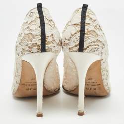 Pre Owned SJP Sarah Jessica Parker White Lace and Mesh Pumps Size 37