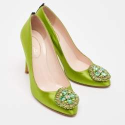 Pre Owned SJP Sarah Jessica Parker Green Satin Crystal Embellished Pumps Size 37