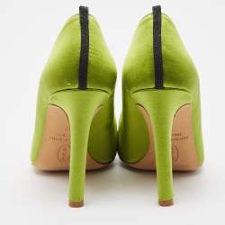 Pre Owned SJP Sarah Jessica Parker Green Satin Crystal Embellished Pumps Size 37