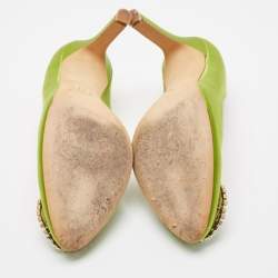 Pre Owned SJP Sarah Jessica Parker Green Satin Crystal Embellished Pumps Size 37