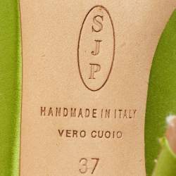 Pre Owned SJP Sarah Jessica Parker Green Satin Crystal Embellished Pumps Size 37